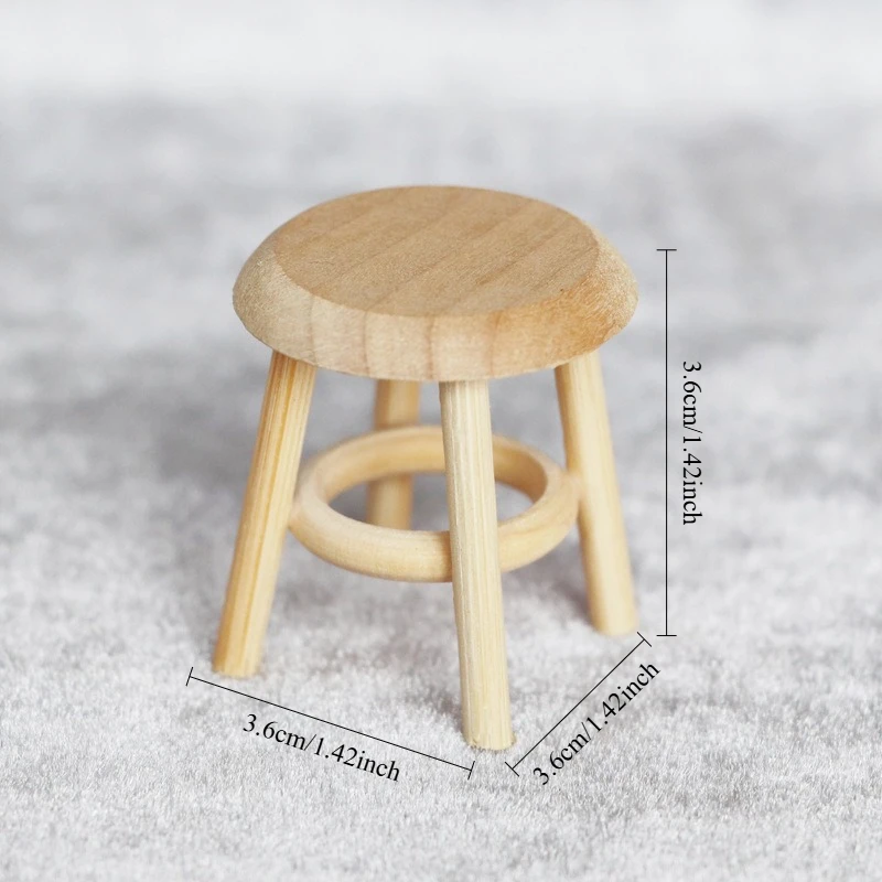 1pc casa delle bambole in miniatura sgabello rotondo in legno massello modello Playhouse camera da letto soggiorno decorazione scena ornamento accessorio mini sgabello