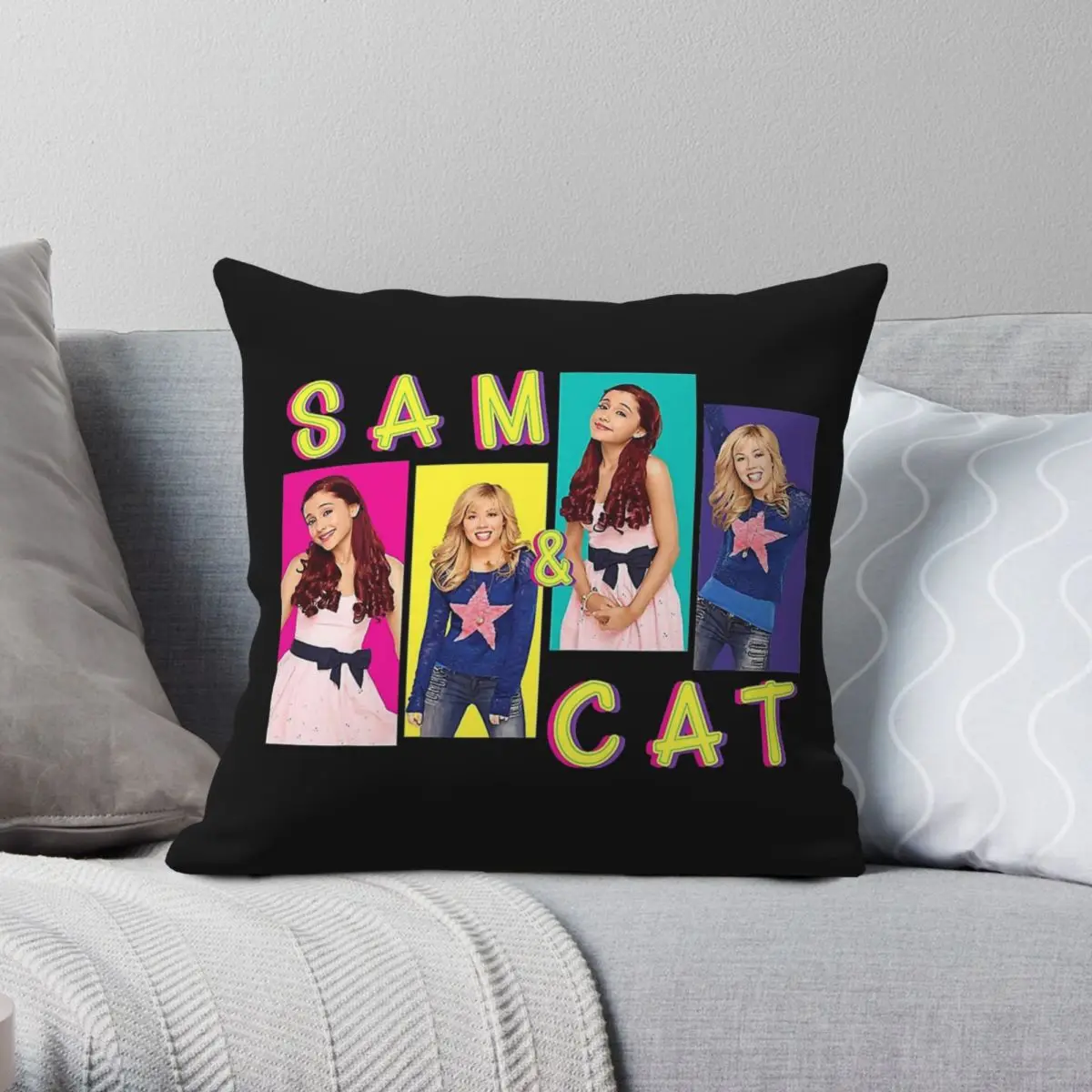 Sam & Cat Square Pillowcase Polyester Linen Velvet Creative Zip Decorative Sofa Cushion Case Wholesale