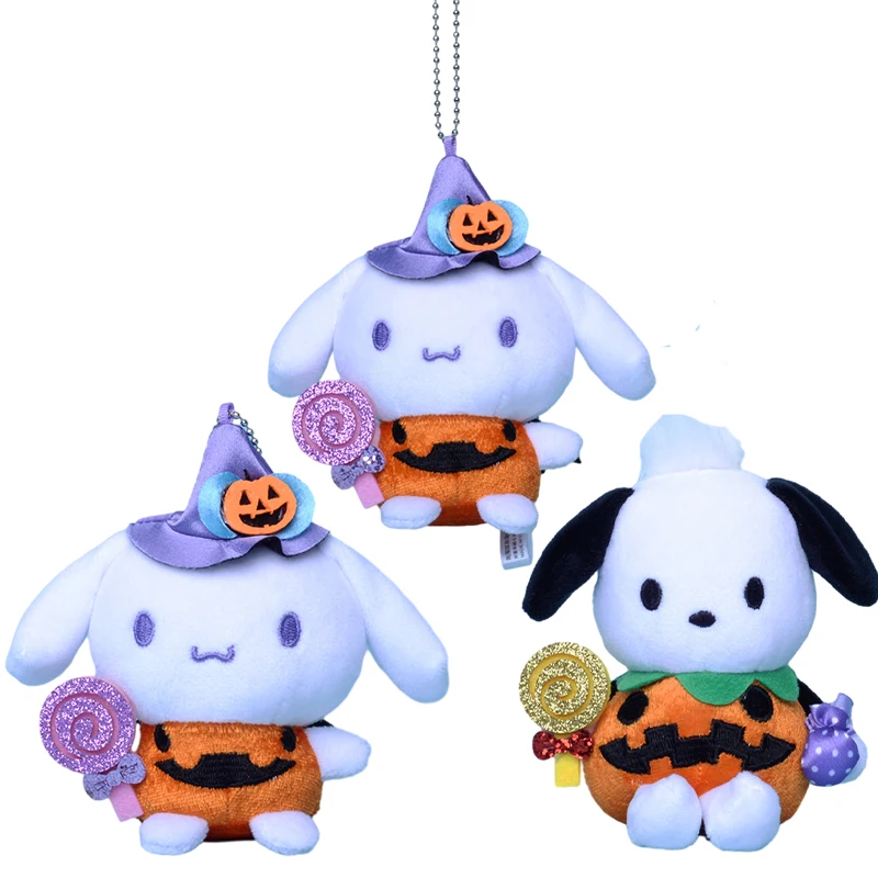 New Halloween Anime Cinnamoroll Pochacco Plush Keychain Toys Kawaii Cartoon Pumpkin Lollipop Plushie Doll Plushie Ornament Gifts