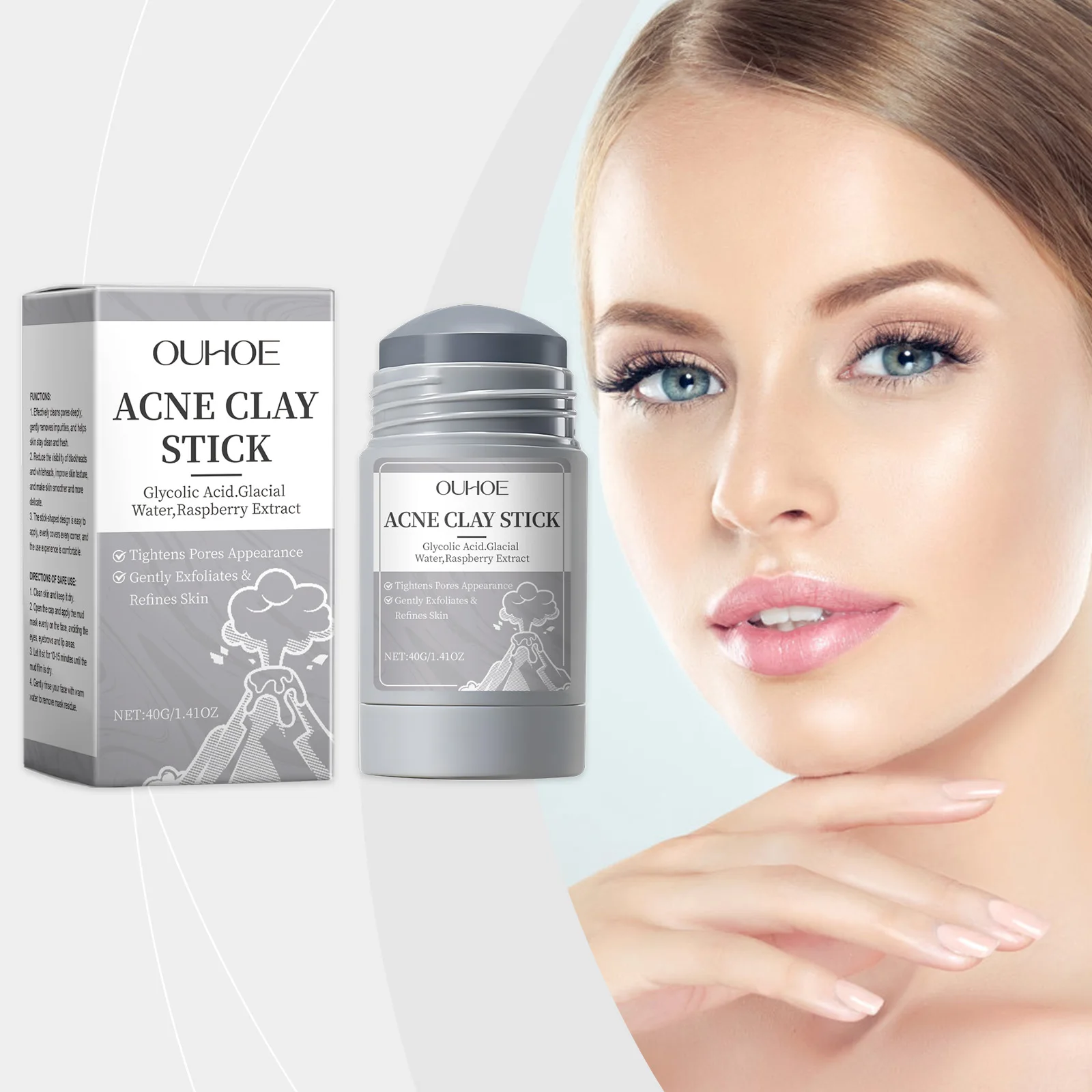 ACNE CLAY STICK - Glycolic Acid & Raspberry Extract Face Exfoliator for Pore Tightening, Blackhead Removal, Oil Control