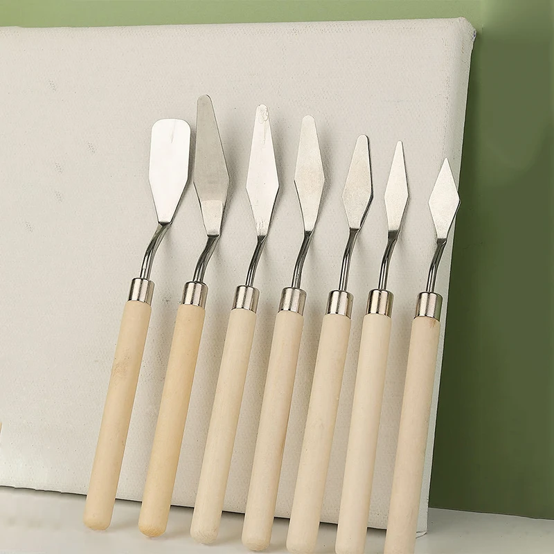 

Набор из 7 штук: Ножи для рисования с деревянными ручками, шпатели для масляной живописи, набор палитровых ножей для акварели и акрила, инструменты для смешивания красок, художественные принадлежности