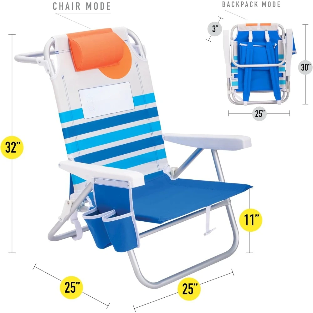 كرسي شاطئ التخييم المحمول ، حقيبة ظهر قوية وخفيفة الوزن ، تصميم AI وصنعه ، حزمة من وحدتين