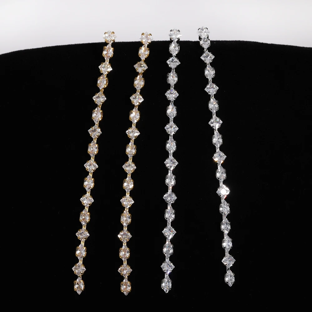 Funkelnde geometrische Zirkon-Kristall-Ohrringe für Frauen, Bijoux, silberfarben, lange Quaste, baumelnde Ohrringe, Hochzeiten, Schmuck, Geschenke