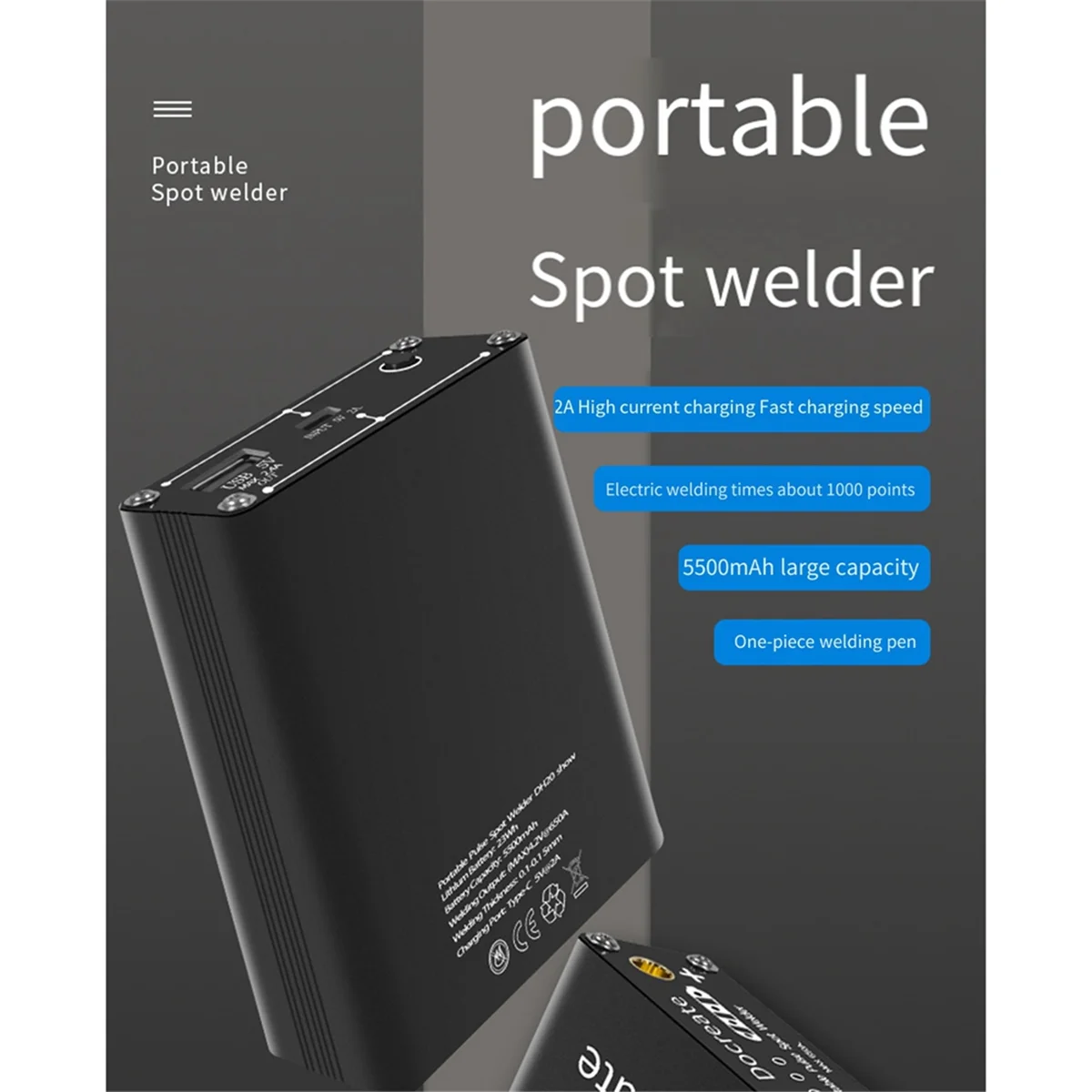 DH20 Spot Welder Portable Handheld 9 Gear Spot Welder 5V MAX2.4A Power Bank 18650 Lithium Battery Nickel Sheet