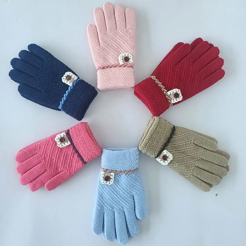 Knitted Gloves Comfortable to Wear Knitted Fabric Stretch Child Kids Wearing Gloves Child Gloves Warm Gloves 1 Pair