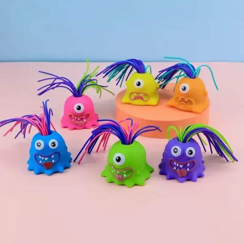 Novel Hair Pulling Screaming Monster Shaped Funny Anti Stress TPR Tricky Squeeze Toys Sound Knead Squishy Decompression Toy