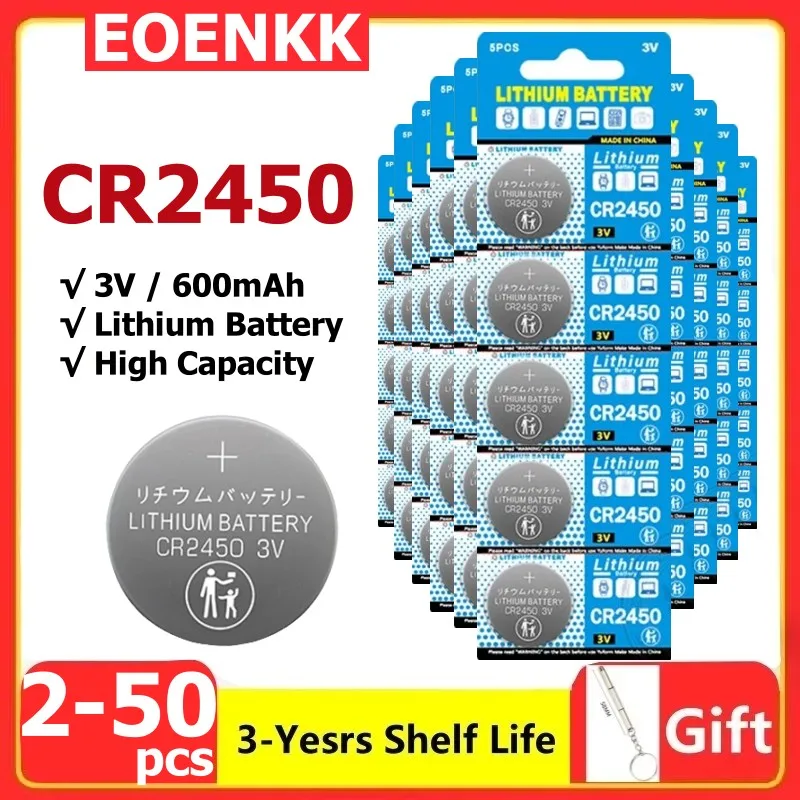 

10-50pcs CR2450 Watch Buttom Battery KCR2450 5029LC LM2450 DL2450 ECR2450 BR2450 CR 2450 3V 600mAh Lithium Coin Cell Batteries