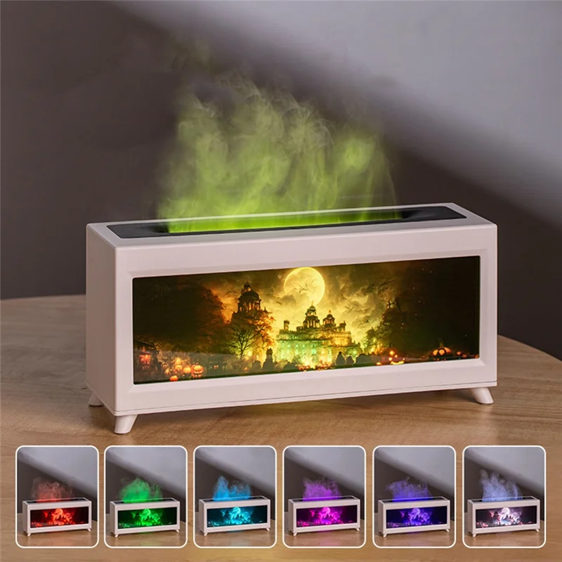 AC39-Diffusore di aromi 220Ml Castello stregato Umidificatore Fiamma Camino Olio essenziale Aromaterapia per Home Office Spina europea