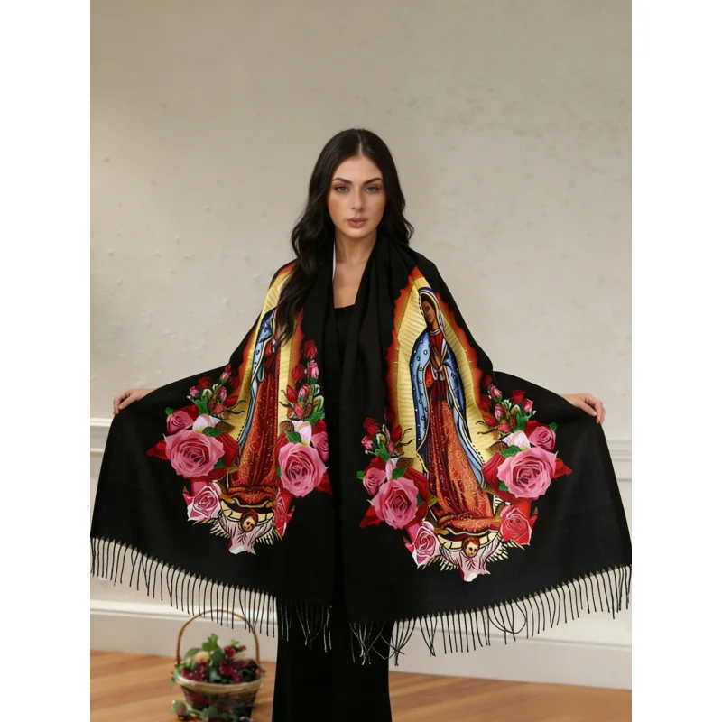 

Модный длинный шарф для женщин, элегантная накидка с узором Богоматери, теплая универсальная палантин для офисного кондиционера и повседневной одежды