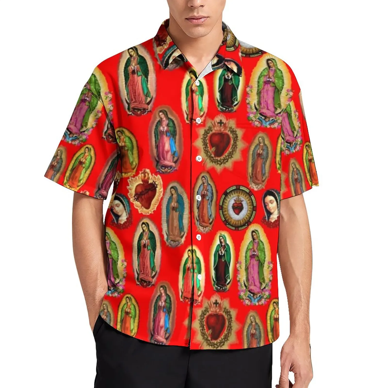 Mary God Jesus Hawalian Shirt Voor Man Strand Maagd Casual Regenboog Met Korte Mouwen Stijlvolle Oversized Christendom Uitverkoop