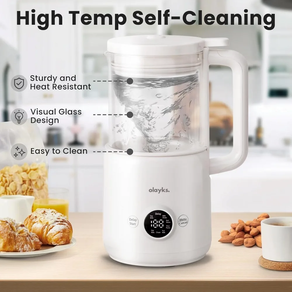 Automatic Nut Milk Maker, 20 Oz Soy Milk Maker Machine For Homemade Almond/Oat/Soy, Plant-Based Milk And Dairy Beverages, 12 Bla