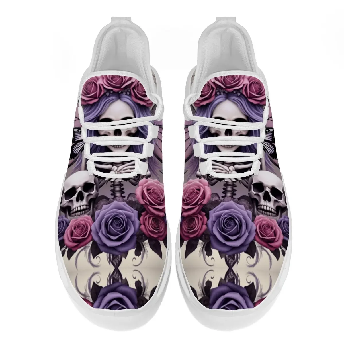 أحذية رياضية نسائية كاجوال أرجواني وردي جمجمة وردية على شكل فراشة خفيفة الوزن ونعل ناعم للمشي كاجوال أحذية تنس مسطحة للرجال