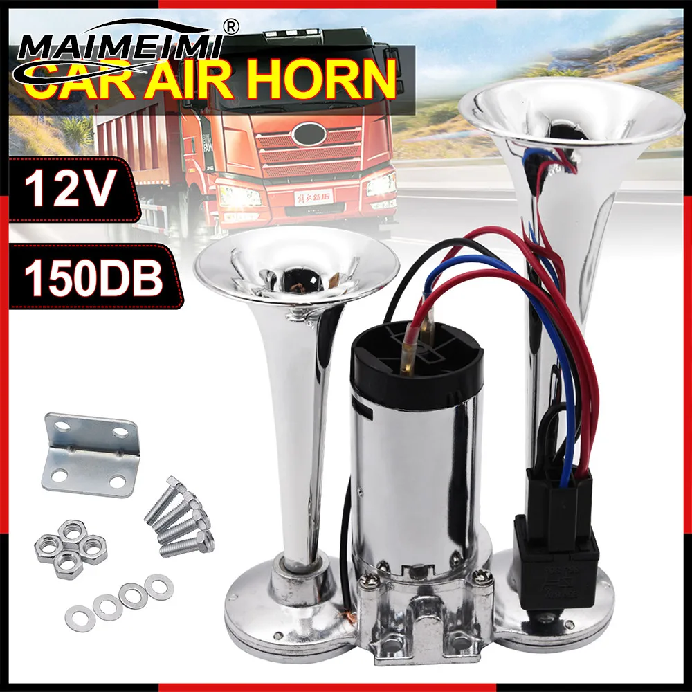 

12V 110DB Car Air Horn Set Compressor Air Horn with Wires Relay Dual Trumpet for Auto Motorcycle Truck Boat Electric Loud Horn