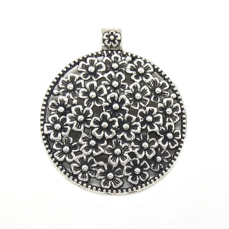 New 1pieces/bag 52*45mm Zinc Alloy  Round Hollow Out Flower Charms Pendants DIY Necklaces Bracelets Jewelry Accessories