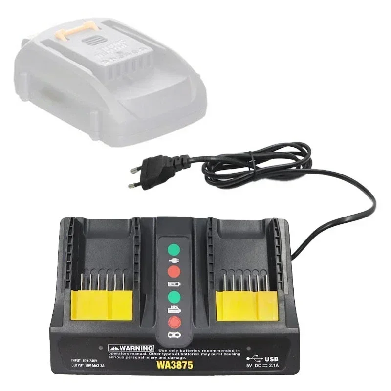 WA3875 Charger Replacement For Worx 20V WA3770 WA3520 WA3525 WA3575 Dual-Port 20 MAX Li-ion Battery Charger with LED Indicator