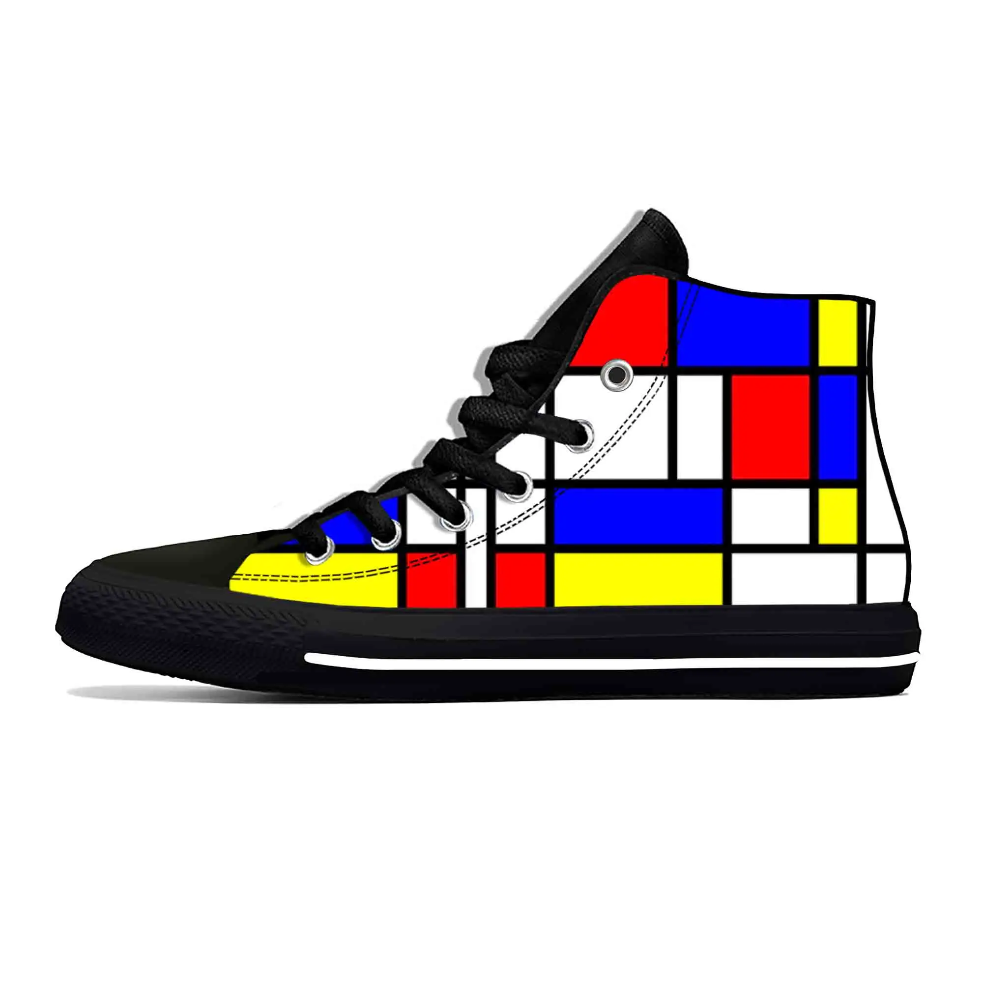 Piet Mondrian Abstract Geometric Pattern Painting Casual Cloth Shoes High Top Comfortable Breathable 3D Print Men Women Sneakers