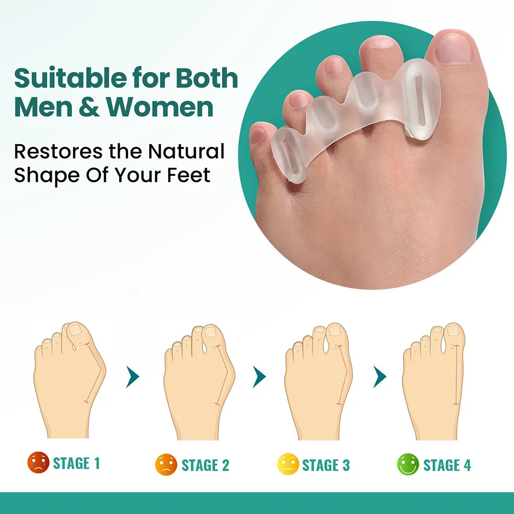 Gel Hard Silicone Toe Dedo Separador, 3 Buraco, Hallux Valgus Espaçadores ortopédicos, Bunion sobreposição martelo, Pé Corrector, 1 Par