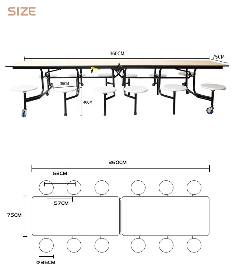 Meubles de Cantine Sвen Plastique, Tables à Manger Rectangulaires et Pliables, Table et Chaise de Cafétéria en Bois, 12 Places, Vente en Gros