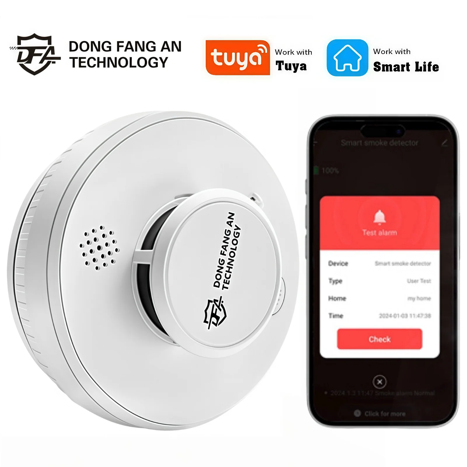 

DFA Wifi Smoke Detector 2 in1 Smoke Detector and Heat Detector Smoke Detector Wifi Tuya Fire Alarms Smoke Alarm