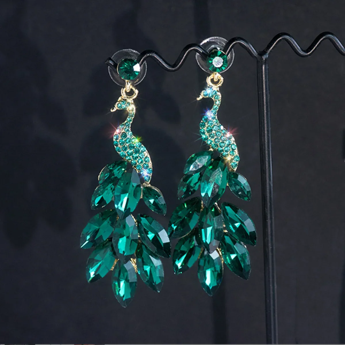 FYUAN Vintage Green Peacock Crystal Earrings for Women Long Tassel Earring Weddings Jewelry