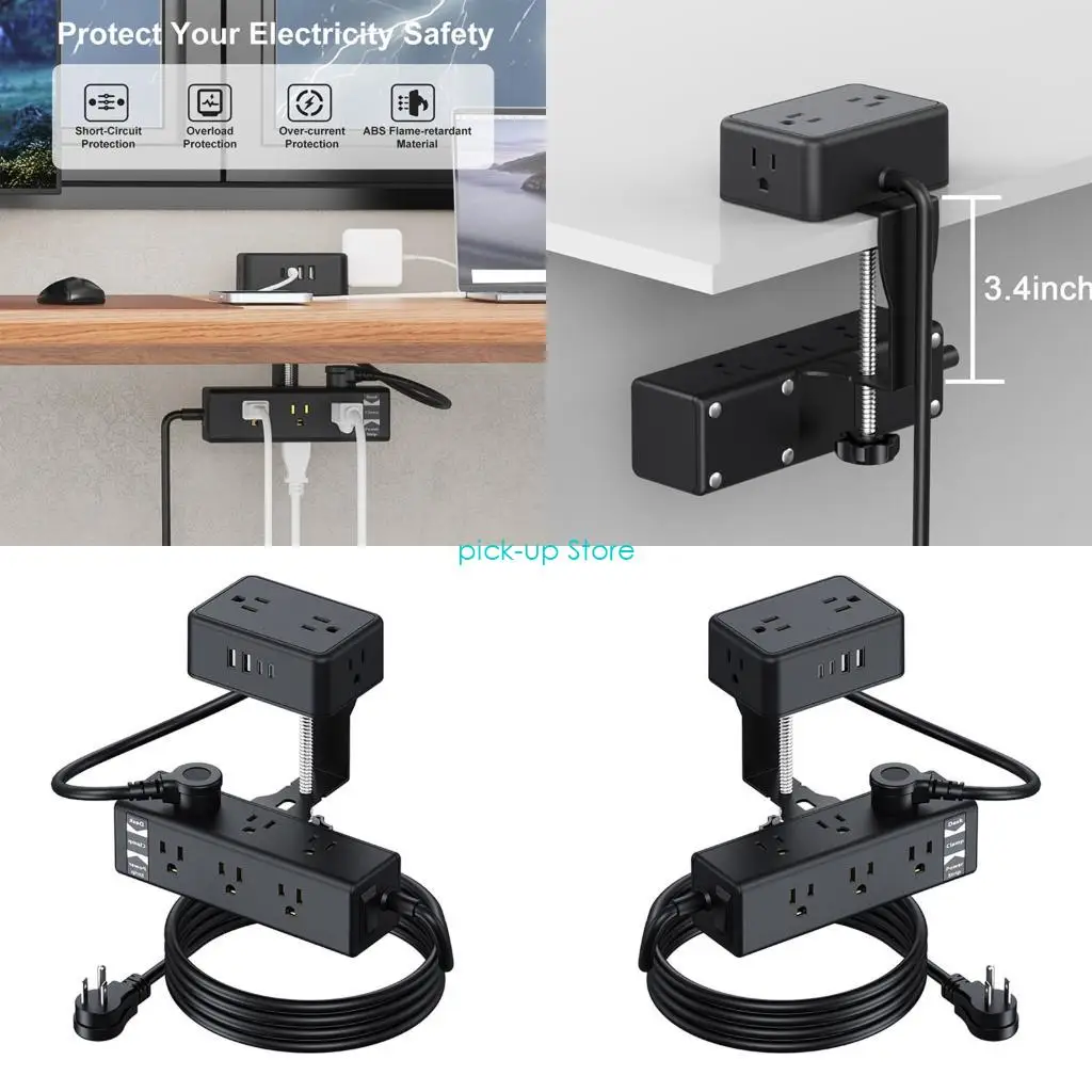 

Q5WA Desk Edges Mounted Power Strips 13Outlets 4USB Port Overloads Protections 6.5ft Cord