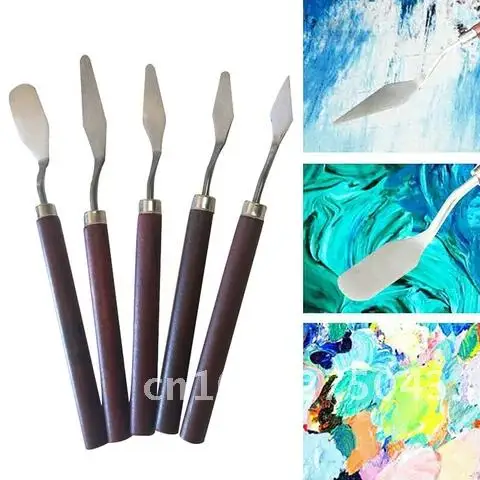 

5pcs Palette Knife Stainless Steel Spatula Kit Wooden Handle for Oil Painting Knife Fine Professional Art Tools