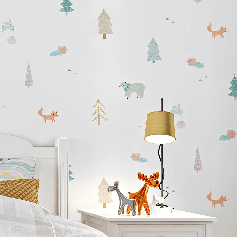 

Children's wallpaper bedroom girl boy's room Nordic style graffiti lovely animal Korean cartoon wallpaper