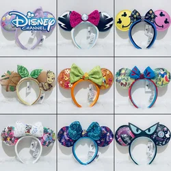 Original Disney Mickey Ears Headband Disneyland Minnie Mouse Ear Headband Cosplay Hairband Sequin Bow Party Accessories