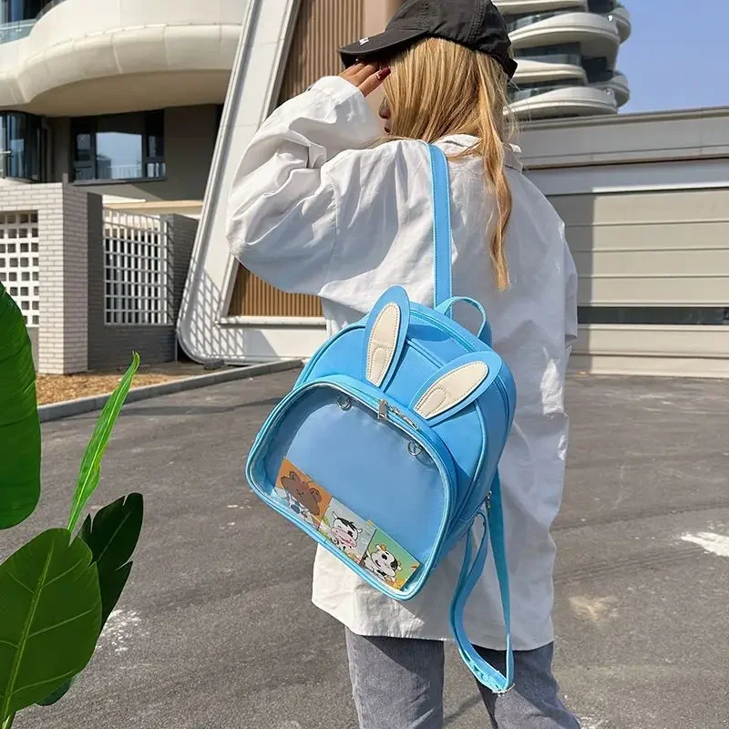 Fashion Chic Y2k Aesthetic Chic Kawaii Student Rabbit Ears Schoolbags Casual All Match Backpacks Korean Transparent Ins Ita Bags