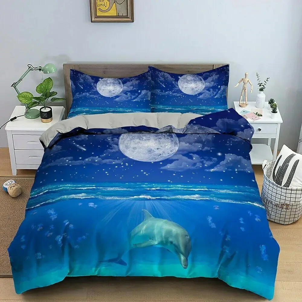 Dolphin In Blue Sea Bedding Sets 3D Animal Dolphins Quilt Duvet Cover Set Kids Adult Bed Bedclothes