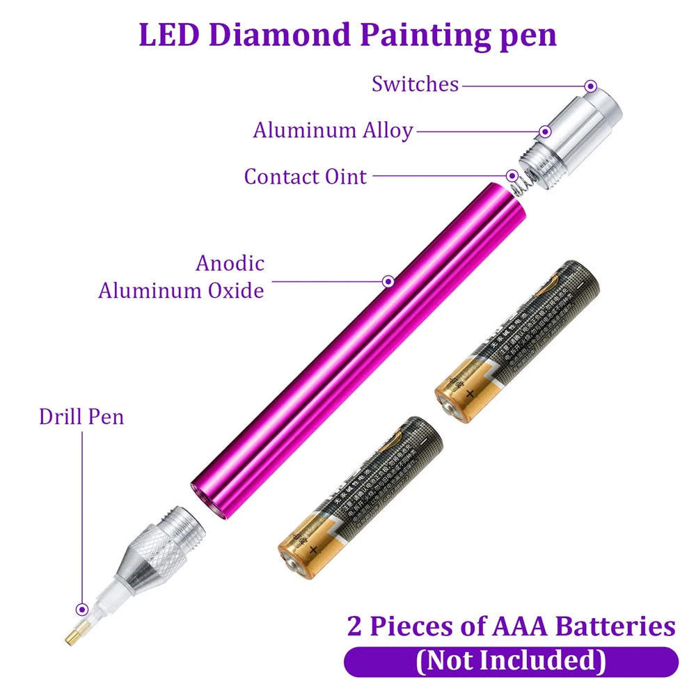 Lighted 5D Point Drill Pen Diamond Painting Tool Alloy Lighting Pens LED Drill Diamonds Sewing Accessories DIY Crafts Tools Set