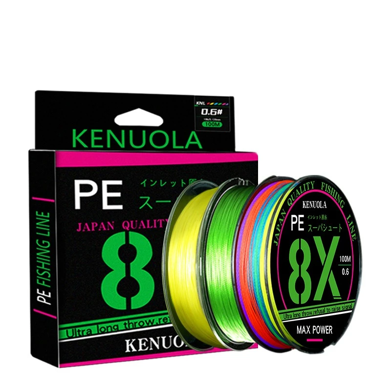 3-PCS SET--GREEN+YELLOW+One Color Per 10 Meters,8-Strand PE Line 100 M, High-Strength Braided Line for Sea &lure Fishing