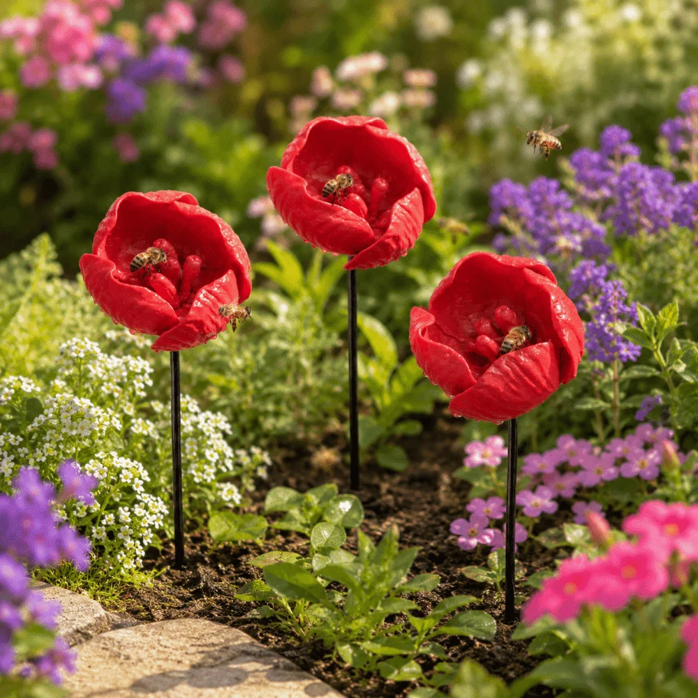 3 pcs Flower-Shaped Bee Butterfly Water Dispenser Ceramic DIY Bee Watering Station Garden Decoration Gifts Artificial Flower