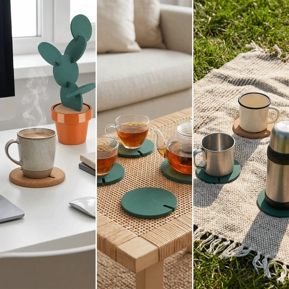 6Pcs Lightweight Heat Insulation Coaster Vivid Plant Shaped Smooth Burr-free Tea Cup Mat Heat Isolation Layer EVA and ABS