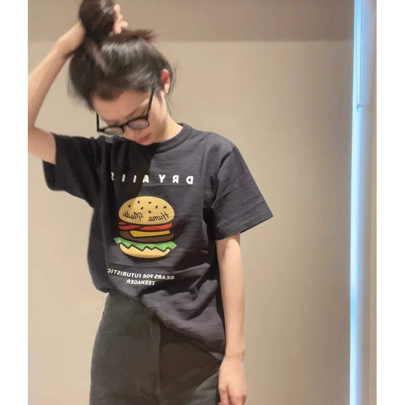 ele-printed-loose-ort-sve-t-irt-women's-faion-design-high-end-sle-casual-chic-meat-concealing-top