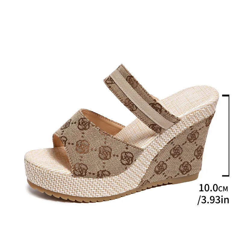 

Super High Heels Women's Slippers Fashion Printed Designer Slippers Summer Casual High Heels Slippers for Women Peep Toe Slipper