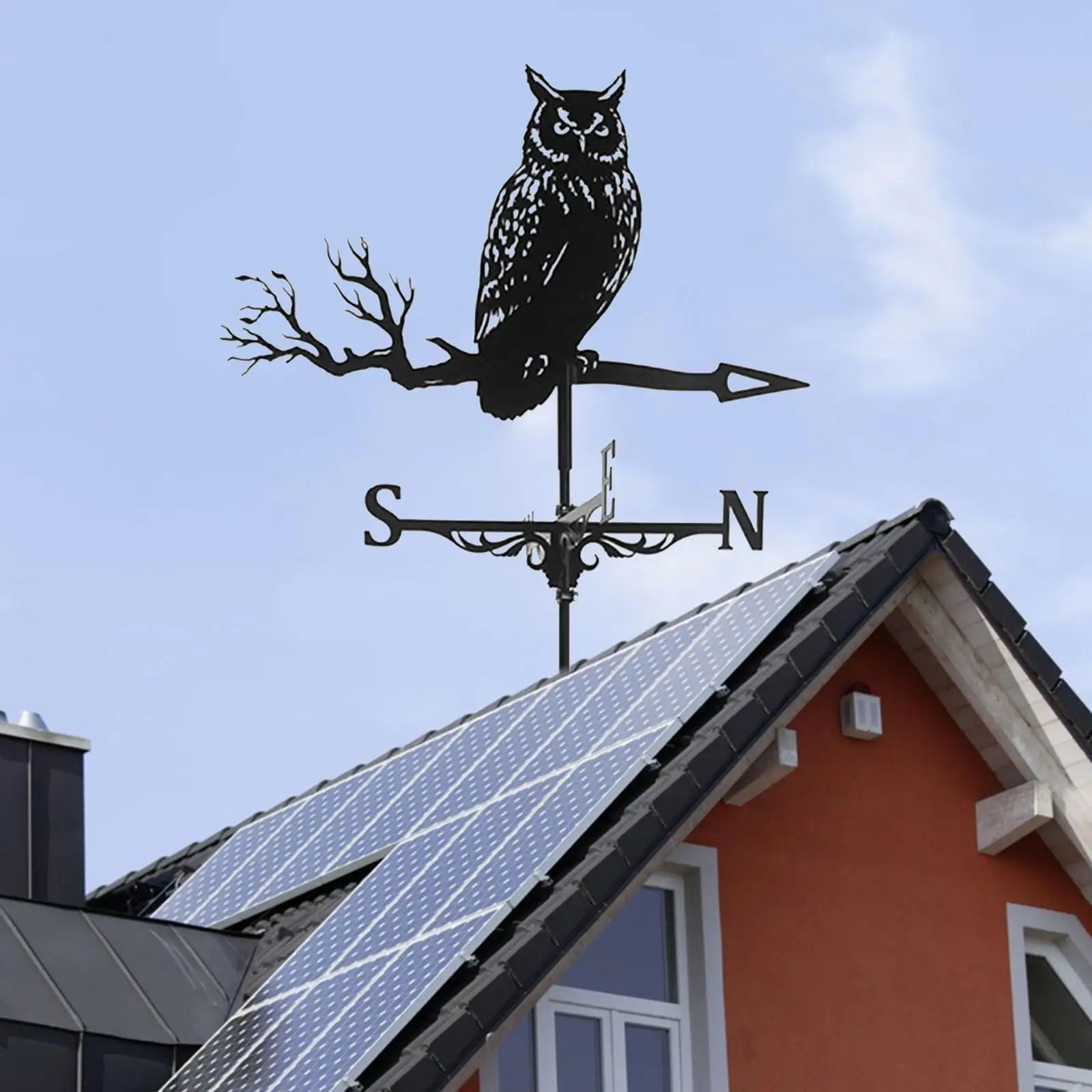 

Metal Weathervane with Owl Ornament, Garden Stake Weather Vane Professional Measuring Tool Garden Yard Roof Mount