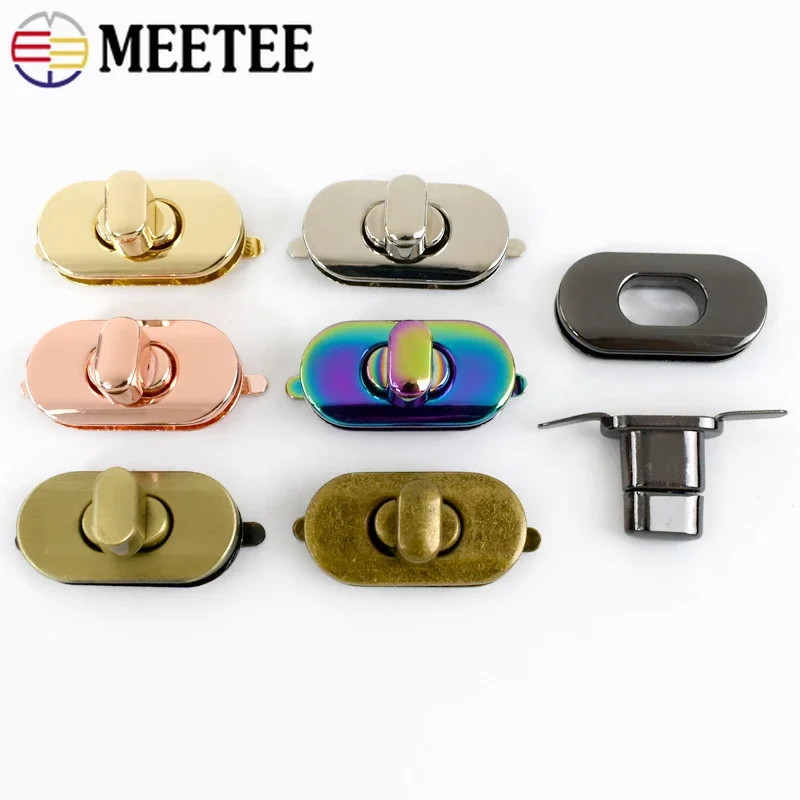 1-5Pcs Meetee 35x18mm Metal Spring Bag Lock Buckles Handbag Replace Closure Twist Turn Locks Oval Rotating Hardware Accessories