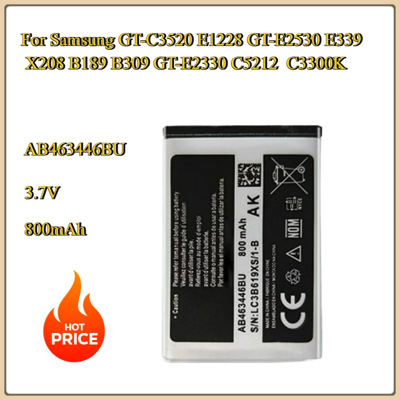Новый аккумулятор AB043446BE AB463446BU AB553446BU для Samsung GT-C3520 E1228 GT-E2530 E339 X208 B189 B309 GT-E2330 C5212 C3300K