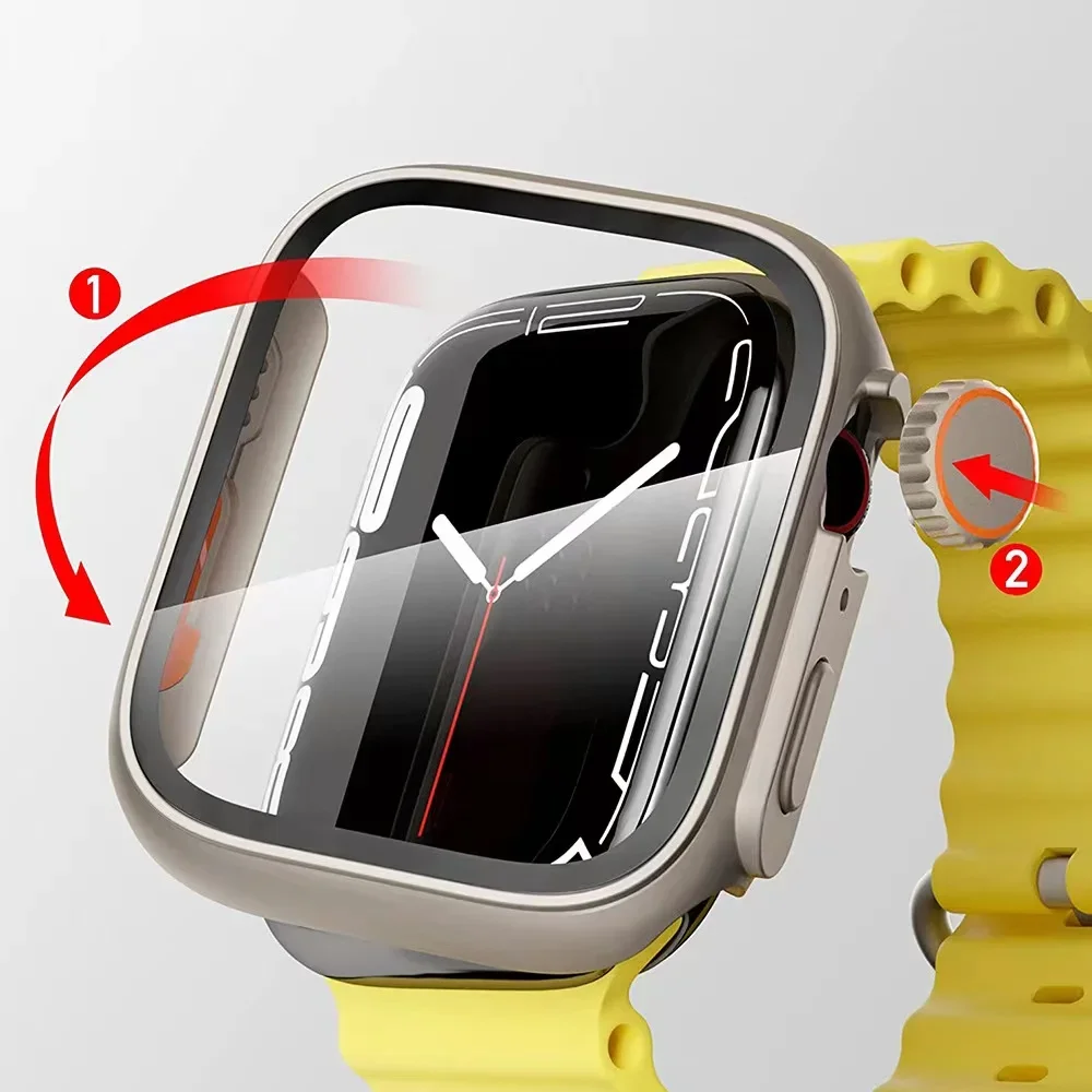 Watch Case+Glass For Apple Watch 8 7 45mm 41mm Upgrade Screen Protector PC Shell iWatch Series 6 5 4 SE 44mm 40mm Accessory