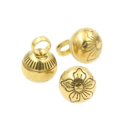 5pcs Solid Brass Bell Pendant Not Ringing 8mm Keychain Garment Ornament Buckle Decor DIY Jewelry Accessory Classical Style