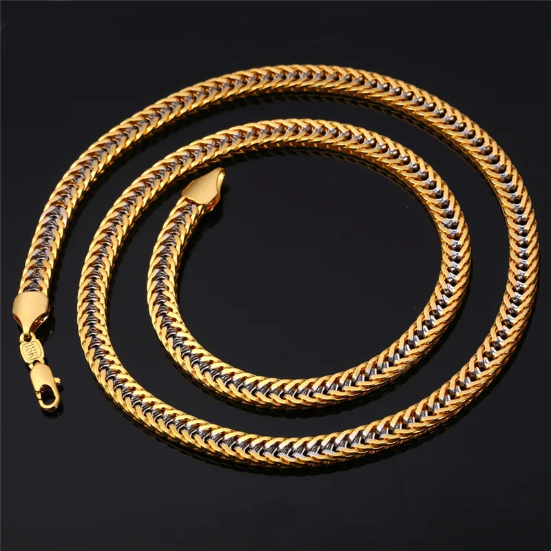 ChainsPro Franco Chain Necklace Men Gold Color New 55 CM Two Tone Chain For Men Jewelry African N155