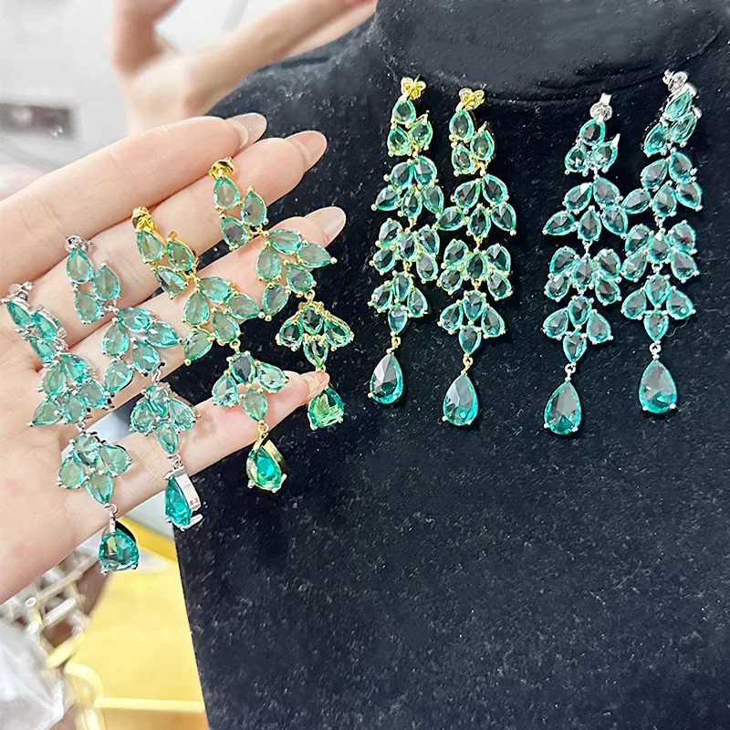 

MDL Moissanite style beautiful Radiant light luxury heavy duty tassel country style earrings long 18K gold plated