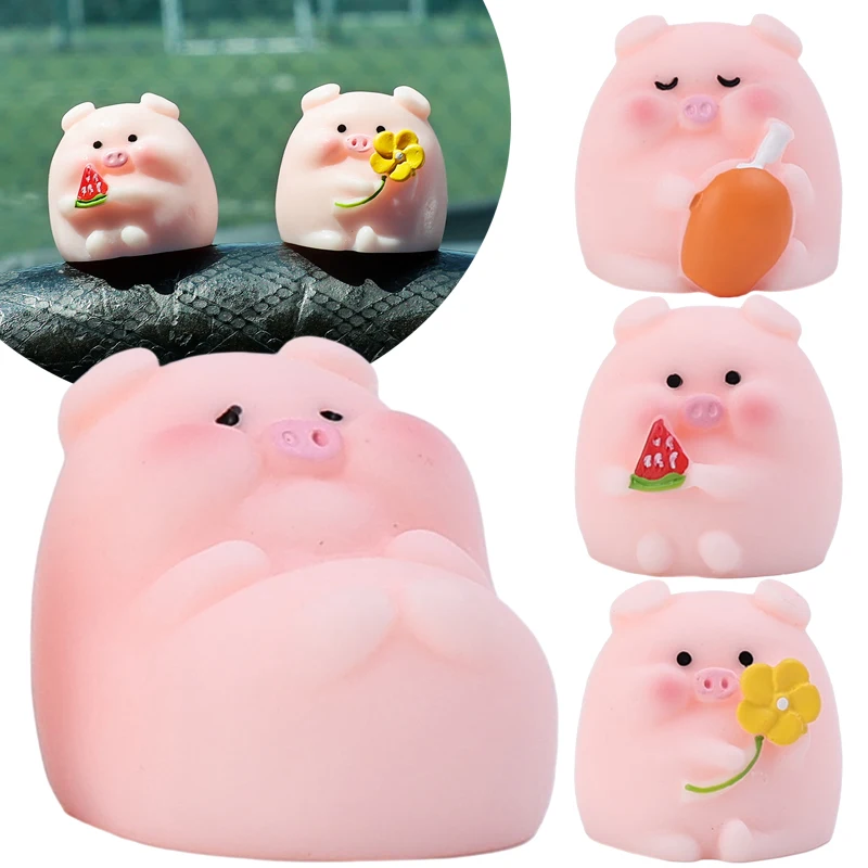 Cute Piggy Auto Interior Ornaments Resin Pink Pig Cartoon Toy Decoration Dashboard Office Garden Collection Kid Gift Car Decor