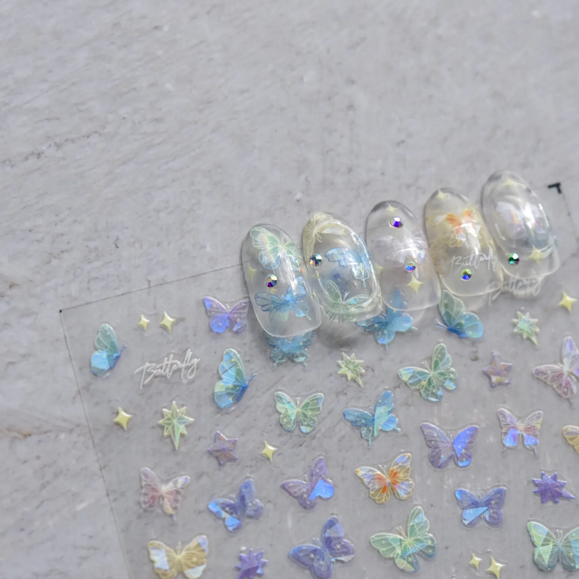 Colorful Flash Butterfly 5D High Quality Adhesive Shiny And Sparkling Nail Stickers Art Decorations Decals Design T-2962