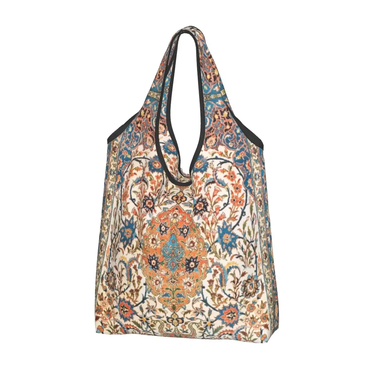 Isfahan Antique Central Persian Carpet Groceries Shopping Bags Shopper Shoulder Tote Bags Big Rug Bohemian Geometric Handbag