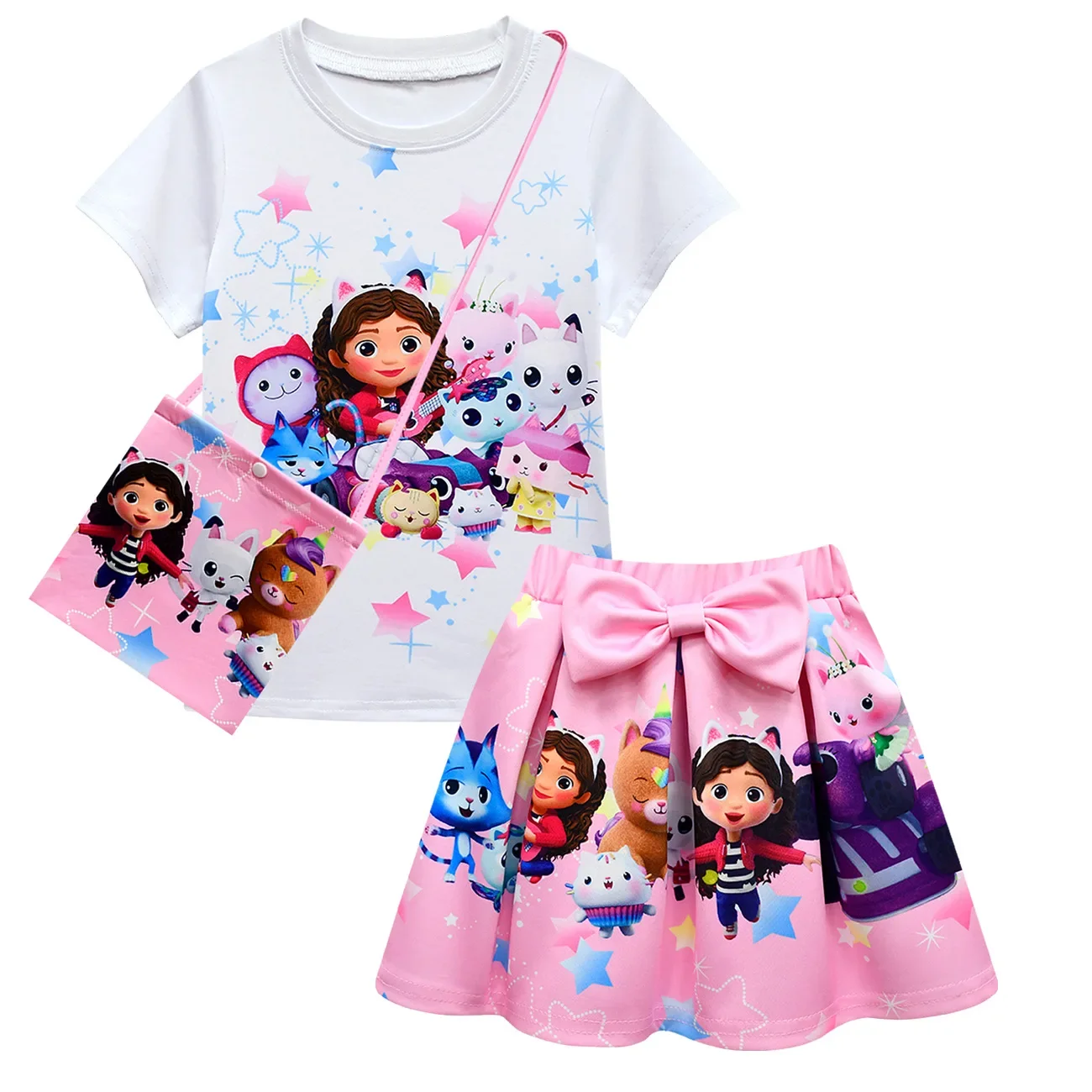 2023 Gabby\'s Dollhouse Kids Summer Gabby Cats T-shirt skirts Set Baby Girls Cute Princess Clothes Toddler Girls Birthday Party