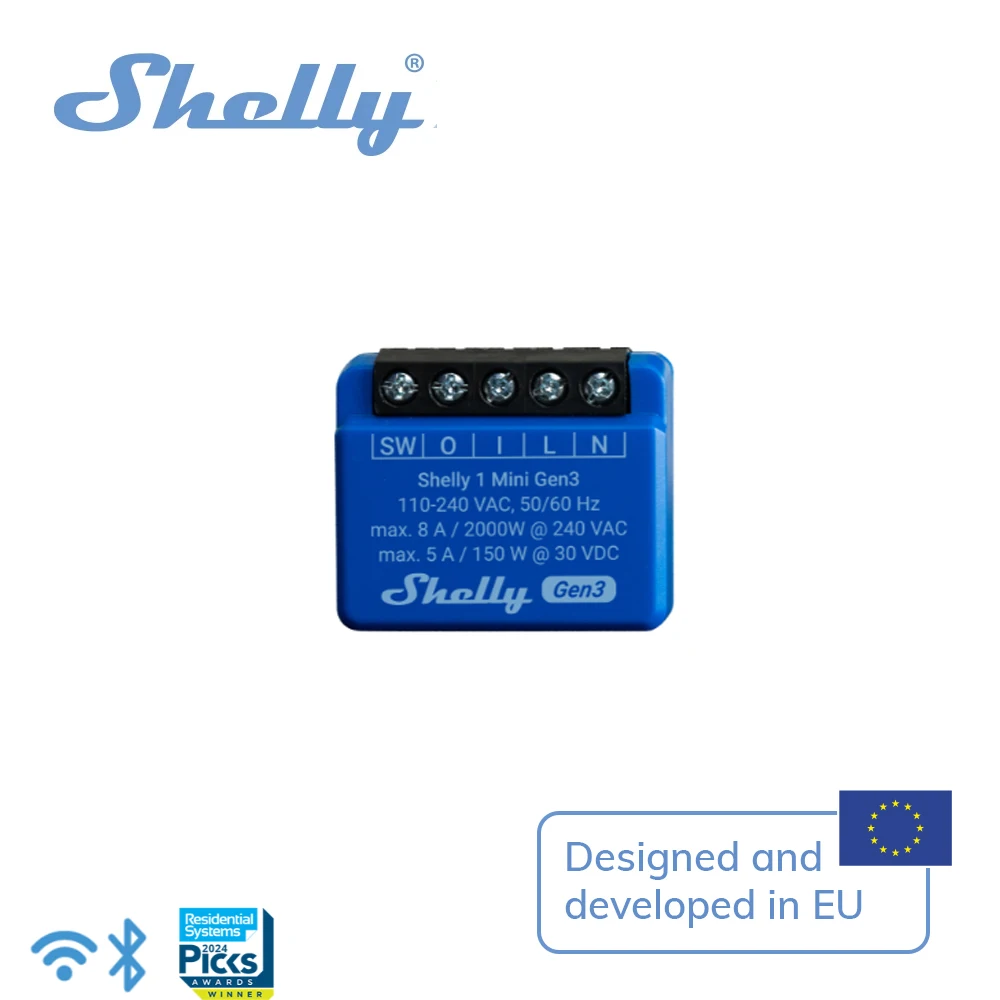 Shelly 1 Gen3 Mini Wi-Fi Operated Smart Switch 8A Automate Lights Garage Door Irrigation System Small Electrical Appliances