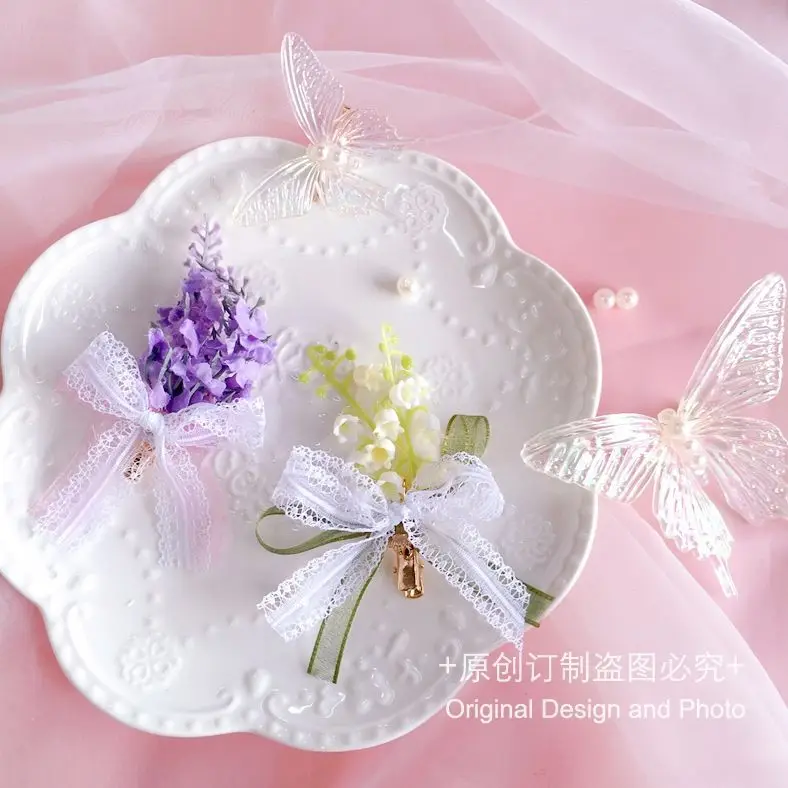 Lolita hairpin headgear lily of the valley bow ribbon hairpin lolita girl lavanda hairpin clip laterale accessori LOLITA