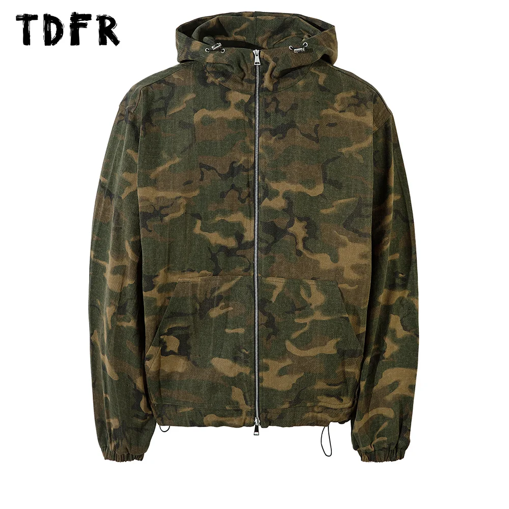 

Camouflage Cargo Jacket Mens Safari Style Autumn Loose Drawstring Hem Long Sleeve Hooded Outerwear Men